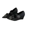 Zapatos de Mujer Chuyuji con Tacón de Cuña y Lazo en la Punta, Modelo Nuevo 2026, Punta Fina, Hebilla, Tacones Altos Negros
