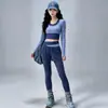 Conjunto de Yoga de Dos Piezas Falsas de Manga Larga para Mujer Pantalones Largos de Cintura Alta de Dos Piezas Falsas Secado Rápido Adelgazante Running Fitness Conjunto de Dos Piezas