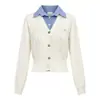 Cardigan de Punto Trenzado a Rayas Patchwork Falso de Dos Piezas Otoño 2026 Top Reductor de Edad para Persona Pequeña