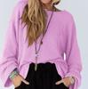 Ropa de Mujer Transfronteriza Europea y Americana Hueca de Punto Acanalado Retorcido Camiseta de Manga Larga Moderna Holgada Casual Ropa de Trabajo Superior