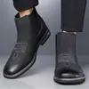 Botines Chelsea para Hombre Botines Vaqueros Retro Botines de Tobillo Estilo Británico Casual de Negocios Zapatos de Cuero de Caña Alta Resistentes al Desgaste Talla Grande