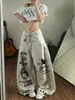 Jeans con Diseño Retro Americano Chica Picante Sentido del Diseño Nicho Estampado de Letras Mujeres Hombres Verano Nuevos Pantalones Anchos Sueltos