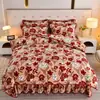 Conjunto de Cama de Veludo Leite Espesso Classe A com Saia de Cama Quatro Peças Lençol de Cama de Alto Gramatura para Inverno Capa de Edredom de Veludo Dupla Face Conjunto de Três Peças Cobrir a