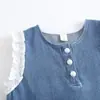 Traje de Mezclilla para Niñas Primavera y Otoño 2025 Nuevo Conjunto de Tres Piezas Tendencia Estilo Coreano Pantalones de Pierna Ancha Pequeña Fragancia para Bebé Niña