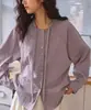 Camisa Morada de Manga Larga con Cuello Alto y Cordón, Estilo Francés, de Tencel, para Mujer, Nuevo Diseño de Primavera