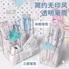 Portalápices Cuadrado Transparente de Tres Compartimentos Ins Lindo Creativo Regalo para Estudiante Decoración de Escritorio Caja de Almacenamiento de Papelería para Oficina