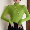 Suéter Pullover Ropa Exterior para Mujer Versátil Capa Base Otoño Cuello Alto Tejido de Punto Color Sólido Elegante Manga Larga Prenda Interior