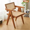 Silla de Comedor de Madera Maciza para el Hogar, Silla Chandigarh Estilo Mediados de Siglo, Silla con Reposabrazos Suaves Estilo Wabi-Sabi, Silla de Ratán para Ocio