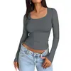 Ropa transfronteriza AliExpress Amazon para mujer, de manga larga, color liso, estilo europeo y americano, cuello cuadrado, corte ajustado, camiseta de manga larga