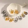 Pendientes de acero inoxidable de doble aro de moda personalizados transfronterizos, pendientes de aro simples y versátiles de oro de 18 quilates con diseño de cuadrado hueco, que conservan el color