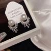 Brincos de borla redonda com pino de prata e diamante, brincos franceses elegantes e luxuosos, brincos elegantes e avançados, atacado para mulheres