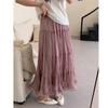 Saia de Malha com Babados Estilo Francês Delicado para Mulheres Verão Comprimento Médio Plissada Look Emagrecedor Estilo Férias Relaxado Saia Linha A