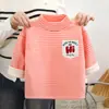 Nova Camiseta Base de Veludo Grossa Outono e Inverno para Crianças, Camiseta Térmica Meia-Gola, Moletom para Meninos e Meninas, Top Listrado