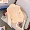 Camiseta Básica de Manga Larga para Mujer Otoño/Invierno con Cuello Semi Alto, Compuesto de Pelo de Conejo y Zorro Plateado, Hombro Normal, Capa Base Ajustada