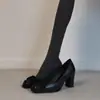 Zapatos de Salón Bajos de Estilo Retro Francés para Mujer, Zapatos de Tacón Grueso Estilo Oficina con Punta Cuadrada, Zapatos de Salón Bajos Simples con Lazo para Mujer
