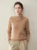 Nuevo Suéter de Cachemira con Cuello para Otoño e Invierno 2025 para Mujer, Color Sólido, Holgado, de Punto, Manga Larga, Camiseta Base Coreana