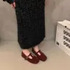 Zapatos Mary Jane de Gamuza con Punta Cuadrada Estilo Retro Francés para Mujer 2026 Nuevo Estilo Primavera/Otoño Zapatos Individuales de Suela Plana de Corte Bajo con Hebilla Única