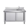 Bancada de pia de porta deslizante doméstica de aço inoxidável bancada de trabalho de cozinha bancada de corte de vegetais armário de pia comercial mesa de lavagem e corte de frutas