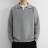 Suéter de punto negro con cuello polo para hombre, otoño e invierno, tejido de punto retro americano, corte limpio, prenda exterior casual y sofisticada