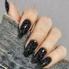 Uñas postizas de leopardo gris y negro, forma de almendra larga, estilo 'hot girl' oscuro, tacto de alta gama, uñas postizas removibles, producto terminado