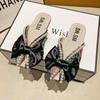 Mules Florales Pequeños de Punta Abierta para Mujer, Para Uso al Aire Libre en Verano, con Lazo y Adornos de Perlas, Diseño Plano de Boca de Pez, Sensación de Alta Gama