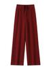 Pantalas Largas de Lã 100% Grossa Vermelhas Outono e Inverno de Ano Novo para Mulheres Cintura Alta Retas Roupa Externa Calças de Chão Calças Penduradas