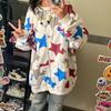 Cardigan com capuz transfronteiriço, suéter de manga comprida feminino 2022, outono, nova moda coreana, solta, fina, estrela de cinco pontas, impressão