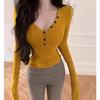 Jengibre Blanco Sexy Deseo Puro Camiseta Base Otoño e Invierno Look Adelgazante Cuello V Top Interior para Mujer
