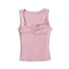 Estilo Europeu e Americano Colete Plissado Sem Mangas para Garota Sexy Verão 2024 Slim-Fit Justo Elástico Curto Top de Uso Interno