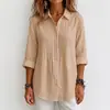 2026 Venda Quente Ebay Amazon Algodão e Linho Solto Manga Longa Feminina Plissada Plus Size Camisa