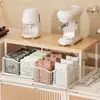 Estante de almacenamiento de escritorio con cajones, estante de almacenamiento multicapa para bolsitas de té, tazas de agua, cafetera y bocadillos