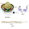 Nuevo Sombrero de Paja Tejido Estilo Mexicano para Mascotas Transfronterizo Gafas Elegantes Set de Collar Dorado Accesorios para Disfraz