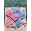 Novo Maiô Biquíni Duas Peças Coreano de Verão Color Block Pequeno com Bojo Push-Up Emagrecedor Estilo Ins Tira Simples