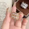 Anillo Abierto Geométrico Popular Transfronterizo Europeo y Americano Incrustado con Circonita Ins Nicho Anillo de Gama Alta Venta al por Mayor