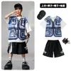 Ropa de Moda Hip-hop para Niños Traje Azul de Manga Corta con Chaleco Falso para Niños Ropa Genial de Hip-hop para Actuación de Niñas