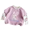Camiseta Falsa de Dos Piezas con Conejito para Niñas 2026 Nuevo Estilo Primavera/Otoño Versión Coreana Infantil Camiseta Base Patchwork para Niña