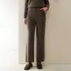 Pantalones de punto 100% cachemira para mujer, leggings holgados de cintura alta, pantalones de pierna ancha, pantalones casuales de pierna recta