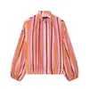 ¡Orden de comercio exterior! ZR venta al por mayor transfronteriza moda casual para mujer europea y americana chaqueta bomber de rayas con cuello alto de manga larga
