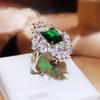 Anillo abierto de turmalina y esmeralda simulada para mujer, de lujo, con diamantes cuadrados y princesa, producto en oferta en línea.