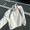 Sudadera con capucha de punto grueso a rayas americanas para hombre, Otoño, Chaqueta de alta gama Traviesa y Genial, Chaqueta de béisbol con cuello alto para pareja