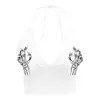 Top halter de venta caliente transfronterizo estilo Y2K gótico con estampado de calavera y hueso de mano para mujer, estilo europeo y americano, disponible para dropshipping