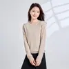 Tricô de Gola Redonda Sem Costura de Manga Longa para Mulheres, Suéter Pulôver de Lã Merino e Cashmere para Outono e Inverno, Peça Versátil para Camada Base, Novo