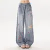 Jeans de Mezclilla Desgastados con Parche de Estrella para Mujer Tendencia Nuevo Diseño Amplios Sueltos Adelgazantes Caída Pantalones Largos Tendencia