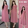 En Stock 2025 Vestido de Maternidad Estilo Francés con Bordes Fruncidos, Corte Holgado, Adelgazante, Tallas Grandes