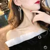 Corea del Sur Dongdaemun Borla de Diamantes Completos Lazo Pin de Plata 925 Aretes de Cara Modificada Aretes Largos Femeninos Súper Hada