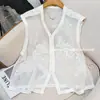 Novo Design de Jaqueta Colete Bordada Estilo Chinês, Estilo Nacional Retrô 2025 Top Branco Sem Mangas com Renda Estilo Antigo de Alta Qualidade