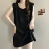 2025 Nueva Ropa Exterior Brillante de Longitud Media Talla Grande Sin Mangas Diamante Caliente Ola Cubre Vientre Camisola Suelta Ropa para Mujer