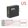 Cargador de 200W 3 USB + 3 PD para Teléfono Móvil Seis en Uno Cabezal de Carga Rápida 5V2.4A Estándar Europeo, Americano y Británico Cable de Carga Apple