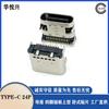 Conector USB de doble fila con placa de doble clavija y cuatro patas tipo C de 24 pines. Toma de corriente con clavija horizontal.