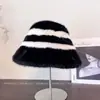 Chapéu de Pescador Listrado Color Block de Pelúcia Macia para Mulheres, Chapéu Bucket Versátil Quente Casual de Inverno para Proteger do Frio